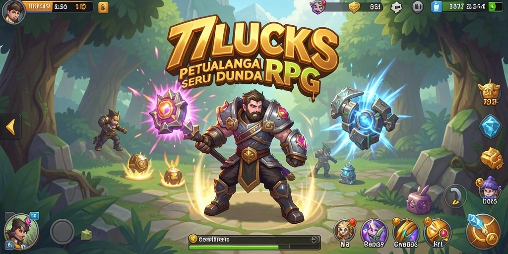 Screenshot gameplay <strong>77LUCKS</strong> menunjukkan pertempuran epik di dunia RPG.