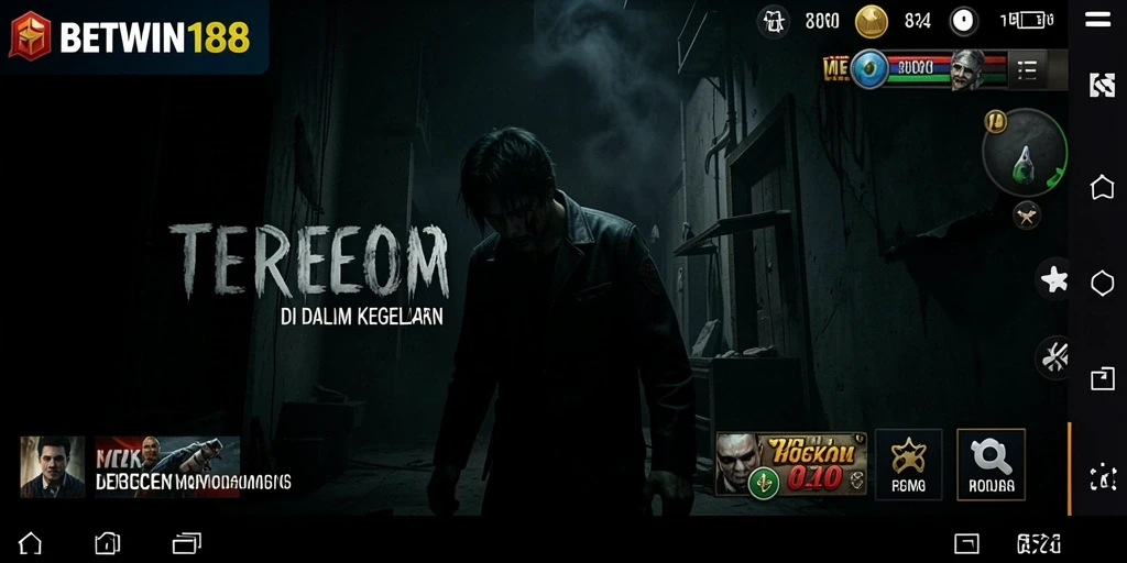 Screenshot gameplay BETWIN188 yang menampilkan suasana horor yang mencekam.