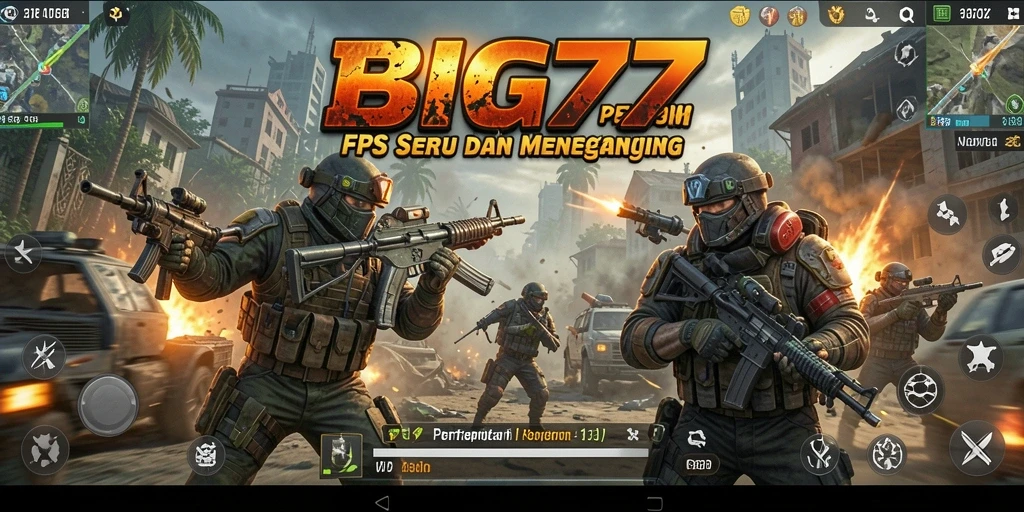 Screenshot gameplay menunjukkan pertempuran FPS yang intens dan mendebarkan.