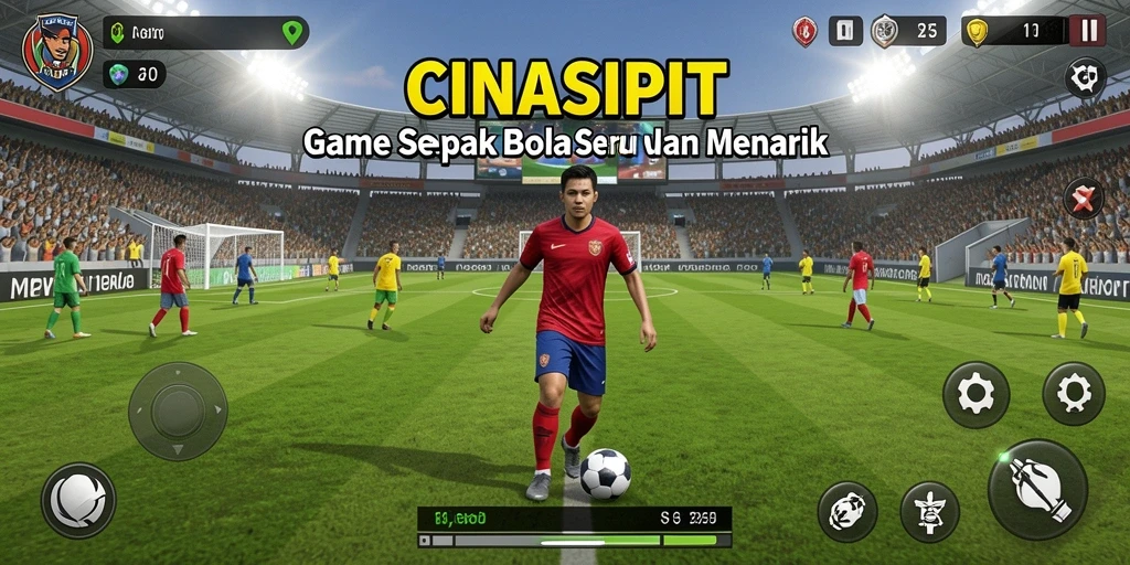 Screenshot gameplay <strong>CINASIPIT</strong> menampilkan aksi mendebarkan dalam pertandingan sepak bola.