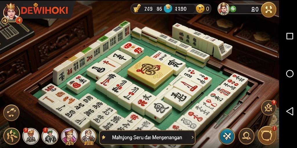 Screenshot gameplay DEWIHOKI menampilkan keseruan permainan Mahjong.
