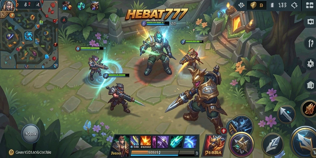 Screenshot HEBAT777 menampilkan aksi pertempuran seru dalam MOBA.