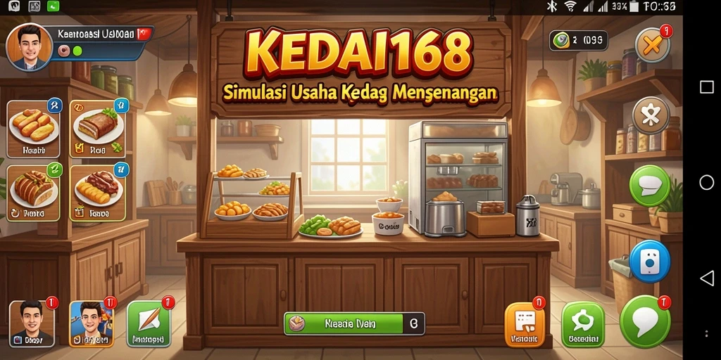 Screenshot gameplay KEDAI168 menampilkan aksi mengelola kedai yang seru.