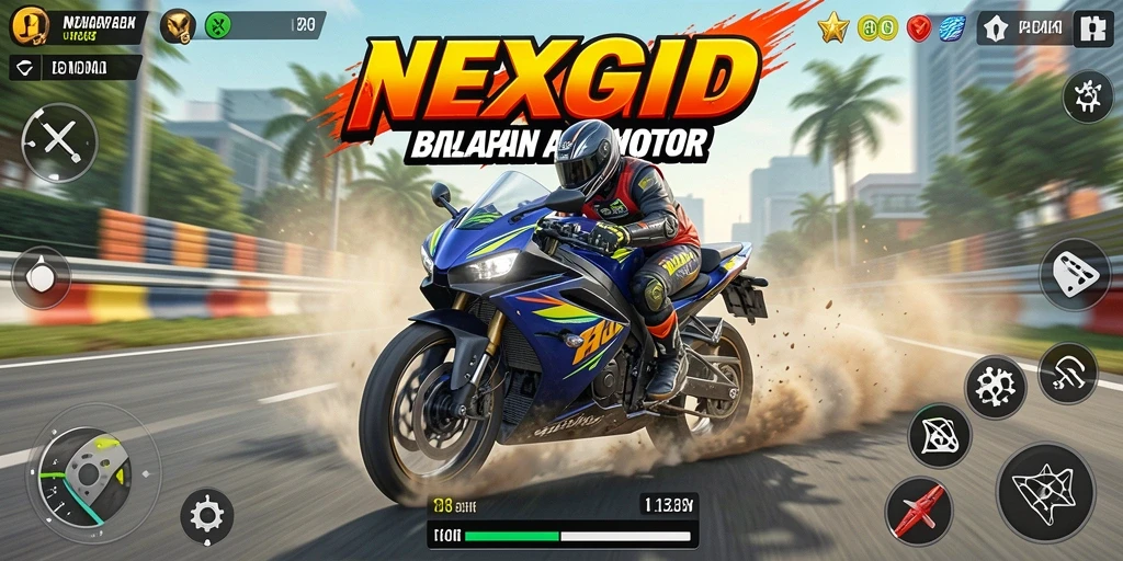 Gameplay menegangkan dalam NEXGID dengan aksi balapan motor.