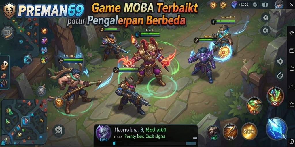 Screenshot gameplay PREMAN69 menampilkan aksi seru dalam arena MOBA.