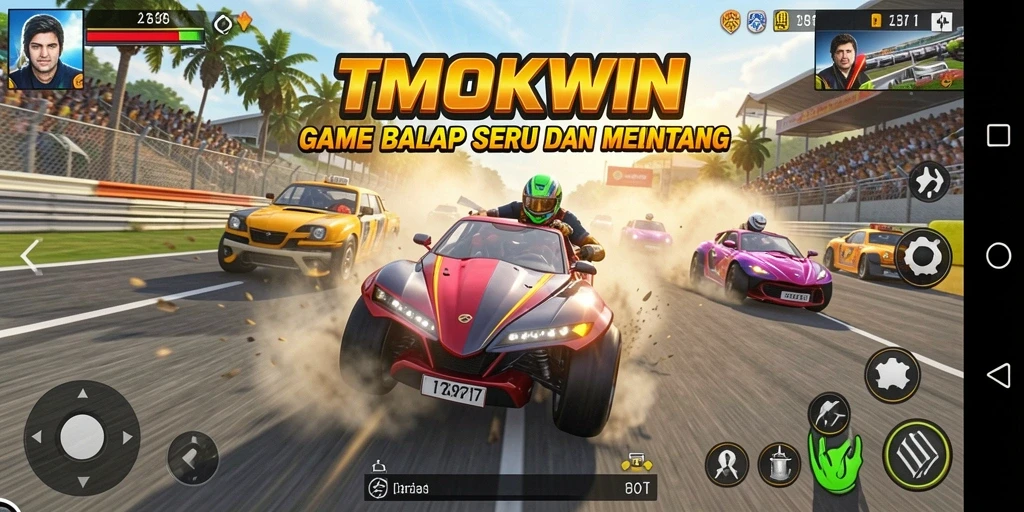 Screenshot gameplay TMOKWIN yang menunjukkan aksi balapan yang mendebarkan.