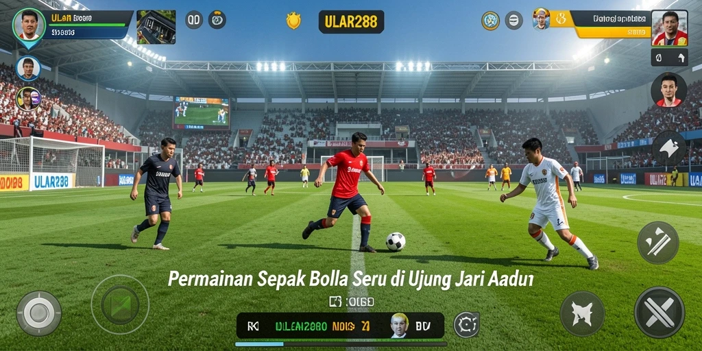 Tangkapan layar gameplay ULAR288 yang menampilkan aksi sepak bola yang seru.