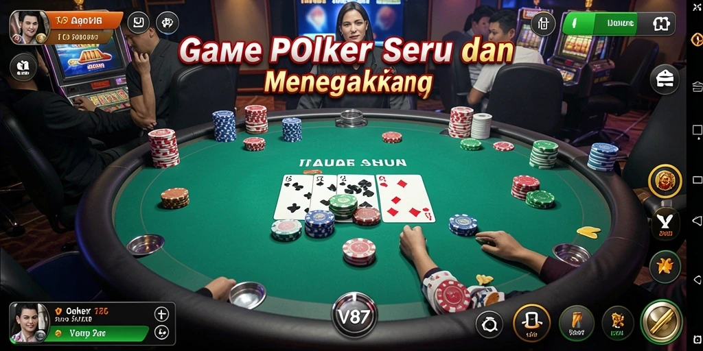 Tangkapan layar utama V87 menampilkan aksi seru permainan Poker.